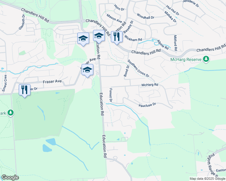 map of restaurants, bars, coffee shops, grocery stores, and more near 47 Forest Drive in Happy Valley
