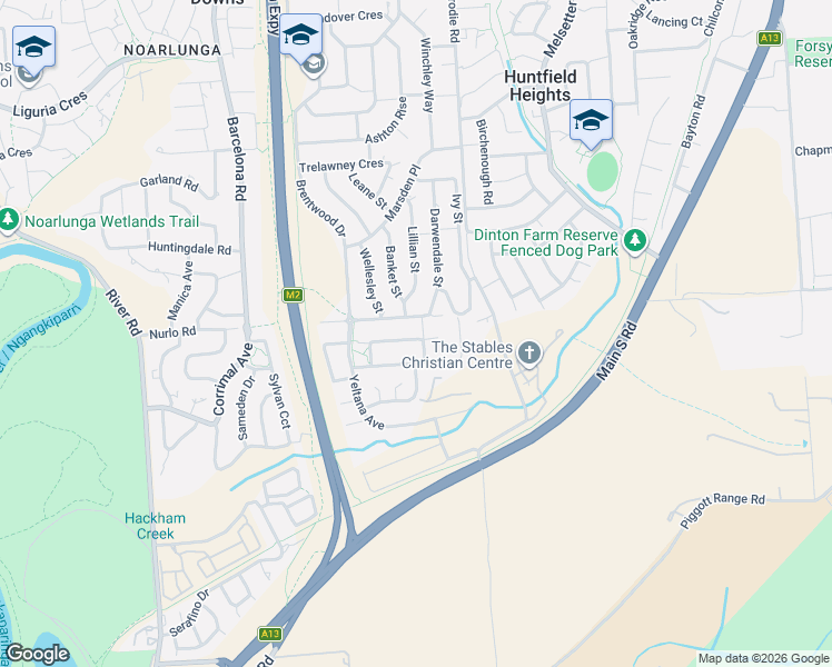 map of restaurants, bars, coffee shops, grocery stores, and more near 25 Antonio Street in Huntfield Heights