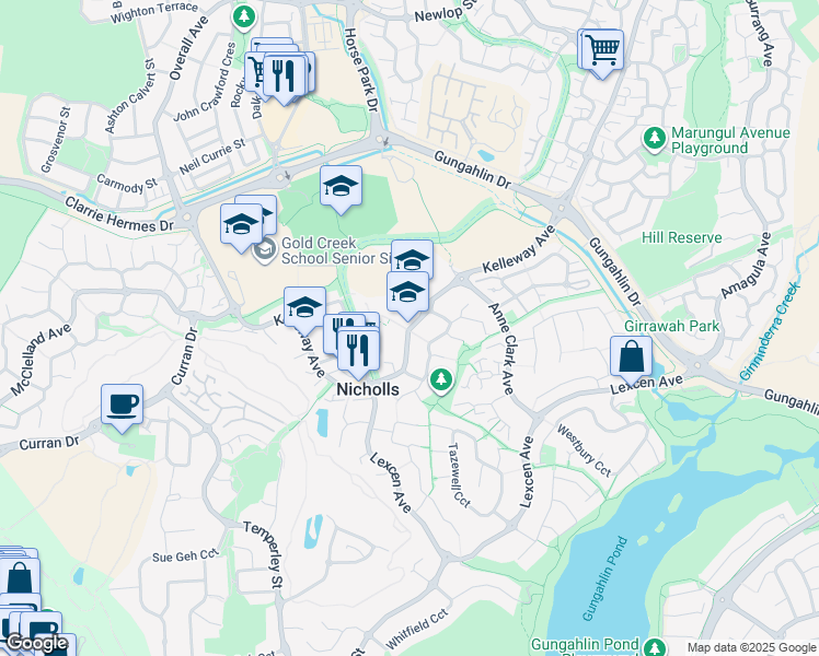 map of restaurants, bars, coffee shops, grocery stores, and more near Kelleway Avenue in Nicholls