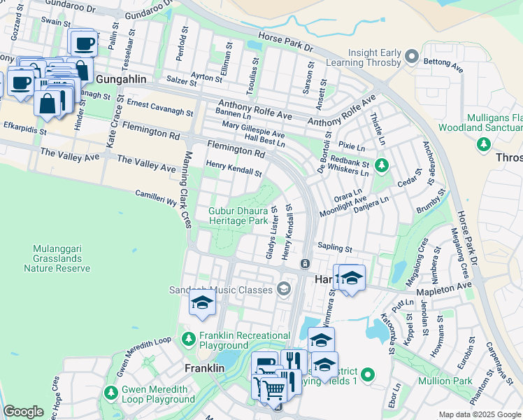 map of restaurants, bars, coffee shops, grocery stores, and more near Diane Barwick Street in Franklin