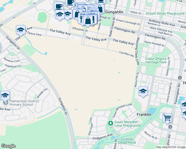 map of restaurants, bars, coffee shops, grocery stores, and more near in Gungahlin