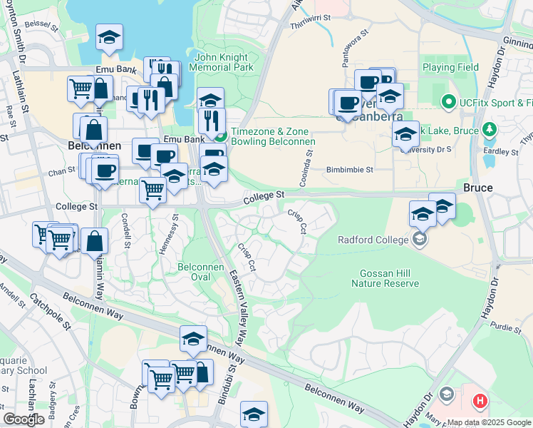 map of restaurants, bars, coffee shops, grocery stores, and more near 55 Crisp Circuit in Bruce