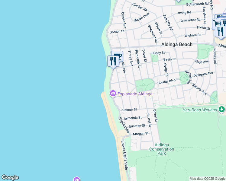 map of restaurants, bars, coffee shops, grocery stores, and more near 176 Esplanade in Aldinga Beach