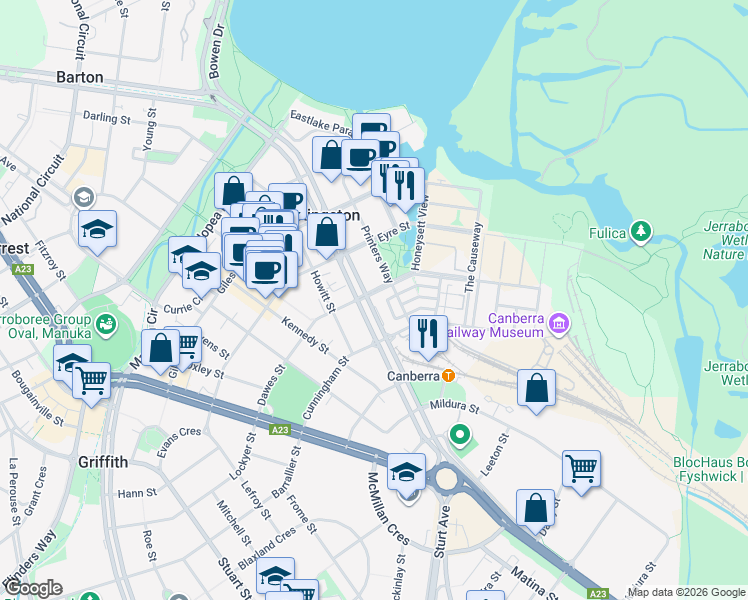 map of restaurants, bars, coffee shops, grocery stores, and more near 53 Wentworth Avenue in Kingston