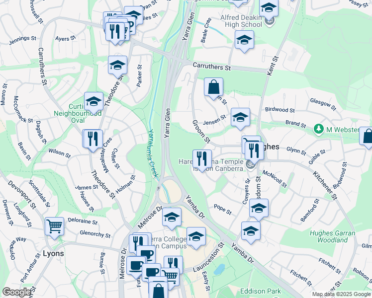 map of restaurants, bars, coffee shops, grocery stores, and more near in Hughes