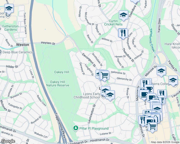 map of restaurants, bars, coffee shops, grocery stores, and more near 5 Longford Street in Lyons