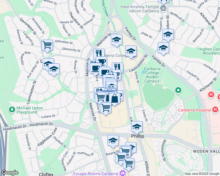 map of restaurants, bars, coffee shops, grocery stores, and more near 10 Bowes Street in Phillip