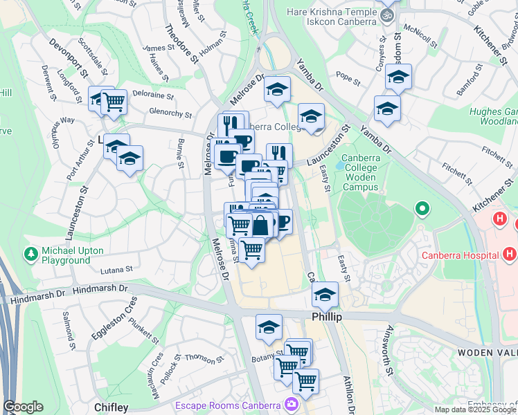 map of restaurants, bars, coffee shops, grocery stores, and more near 16 Bowes Place in Phillip