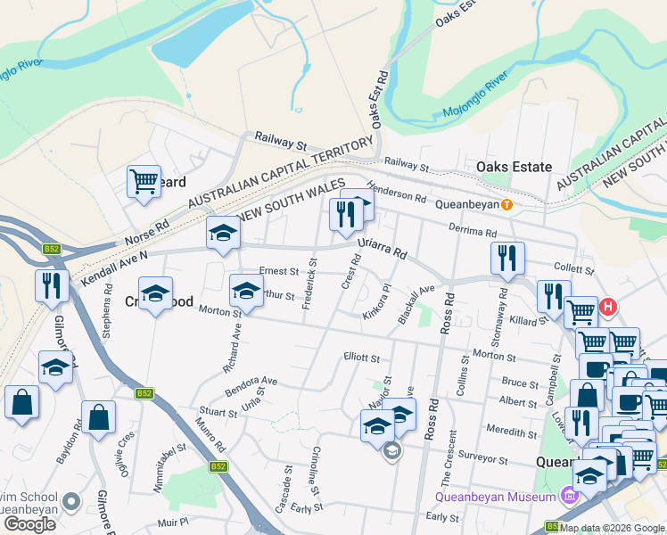 map of restaurants, bars, coffee shops, grocery stores, and more near 9 Ernest Street in Crestwood