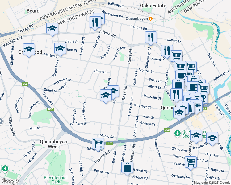 map of restaurants, bars, coffee shops, grocery stores, and more near Agnes Avenue in Crestwood