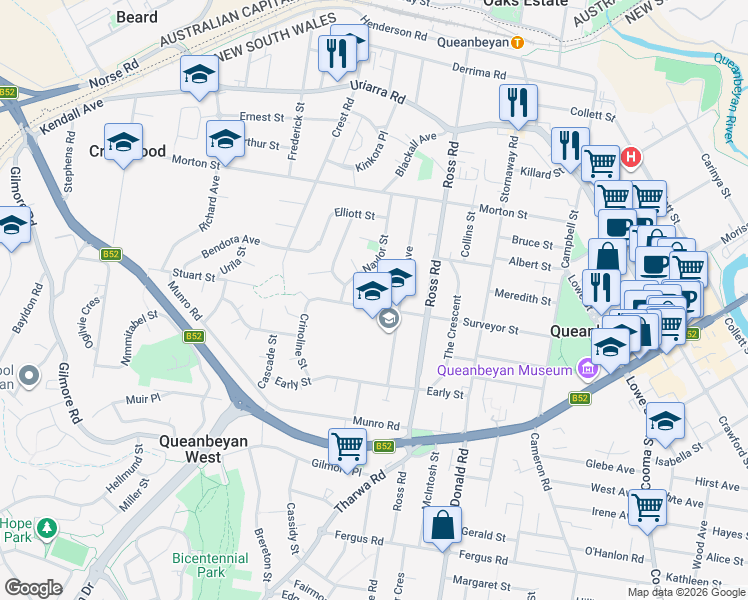 map of restaurants, bars, coffee shops, grocery stores, and more near 49 Surveyor Street in Crestwood