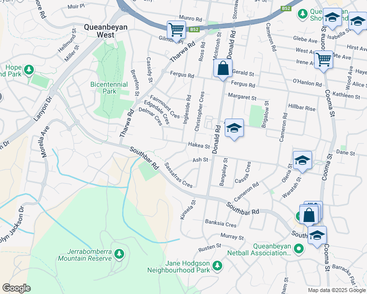 map of restaurants, bars, coffee shops, grocery stores, and more near 80 Sassafras Crescent in Karabar