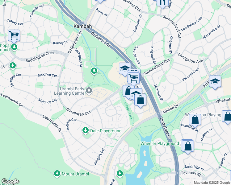 map of restaurants, bars, coffee shops, grocery stores, and more near O'Halloran Circuit in Kambah