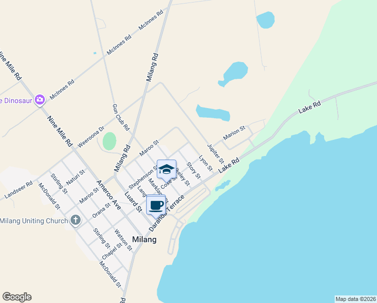 map of restaurants, bars, coffee shops, grocery stores, and more near 14-20 Lyon Street in Milang