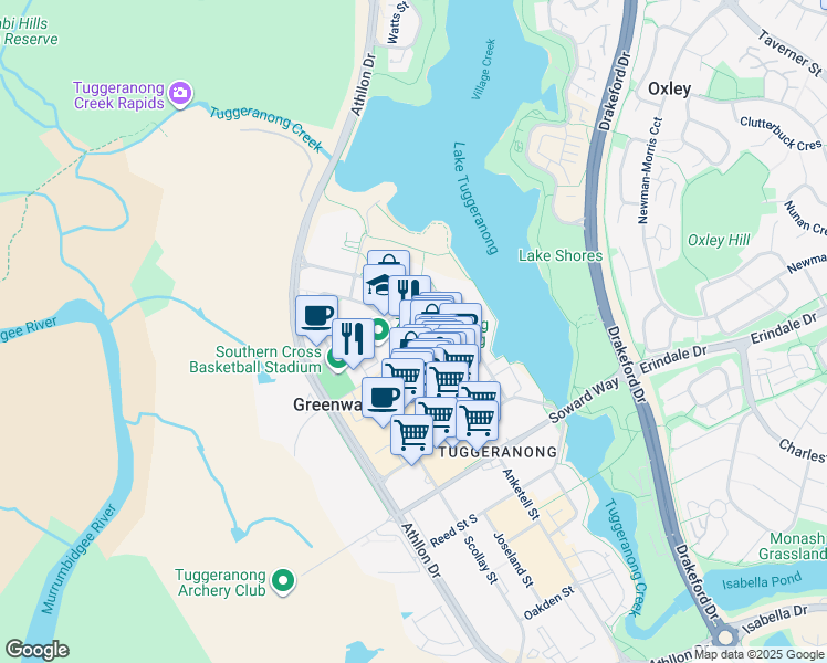 map of restaurants, bars, coffee shops, grocery stores, and more near 142 Anketell Street in Greenway