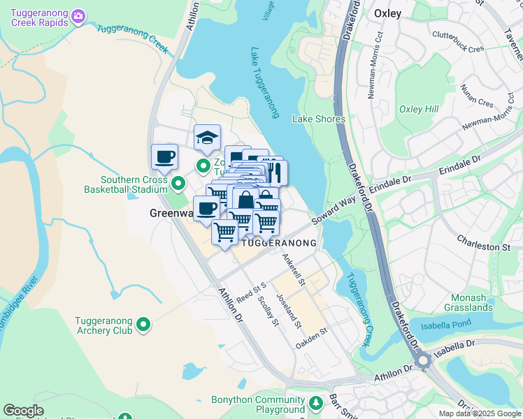 map of restaurants, bars, coffee shops, grocery stores, and more near 205 Anketell Street in Greenway