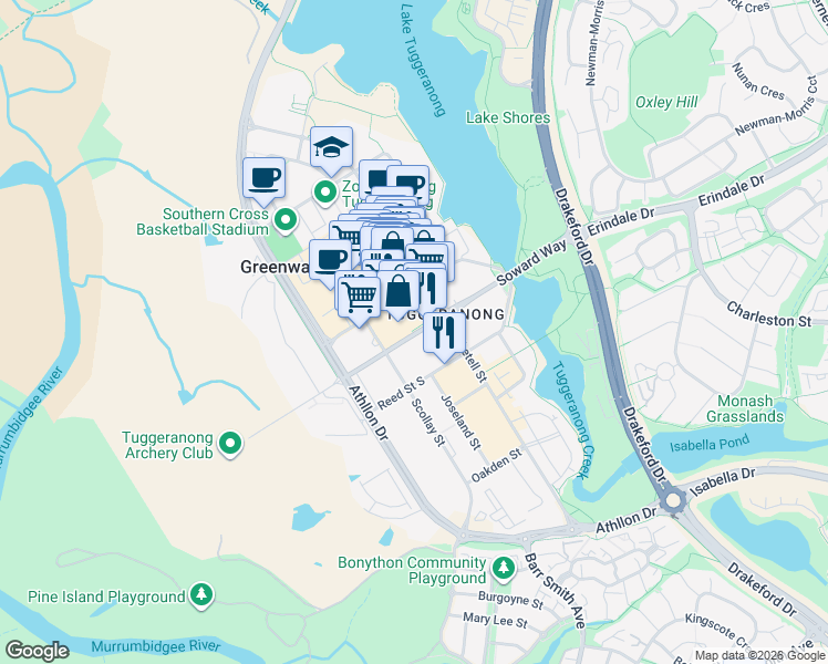 map of restaurants, bars, coffee shops, grocery stores, and more near 150-180 Soward Way in Greenway