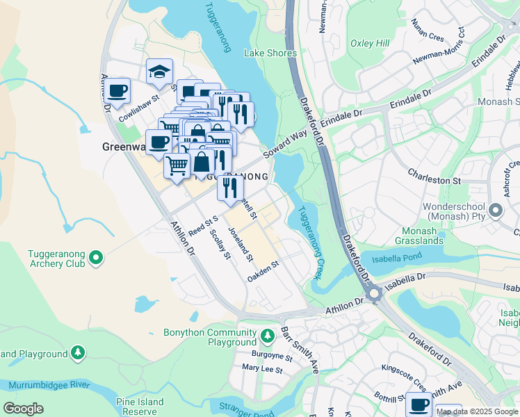 map of restaurants, bars, coffee shops, grocery stores, and more near 311 Anketell Street in Greenway