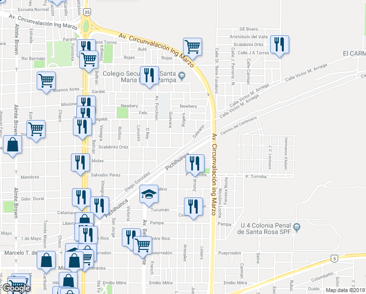 map of restaurants, bars, coffee shops, grocery stores, and more near 530 Rogers in Santa Rosa