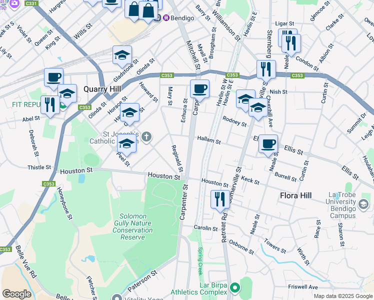 map of restaurants, bars, coffee shops, grocery stores, and more near 52 Carpenter Street in Quarry Hill