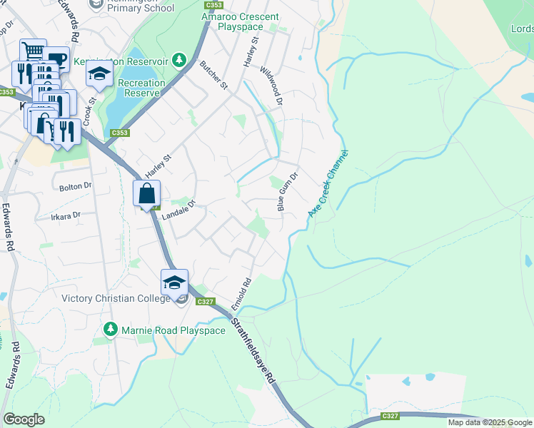 map of restaurants, bars, coffee shops, grocery stores, and more near 7 Bottlebrush Court in Strathdale