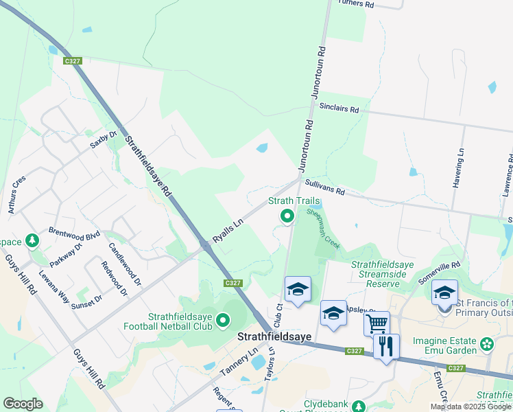 map of restaurants, bars, coffee shops, grocery stores, and more near 30 Ryalls Lane in Strathfieldsaye