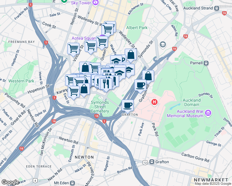 map of restaurants, bars, coffee shops, grocery stores, and more near 6 Saint Martins Lane in Auckland