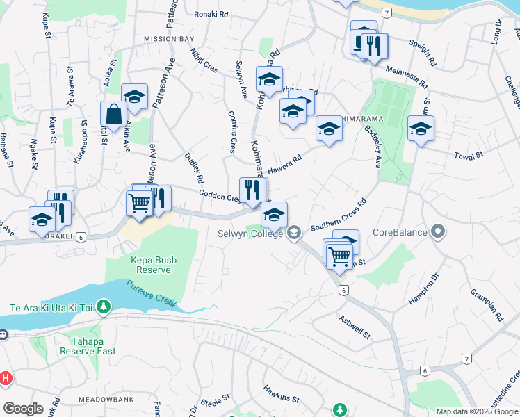 map of restaurants, bars, coffee shops, grocery stores, and more near 300 Kepa Road in Auckland
