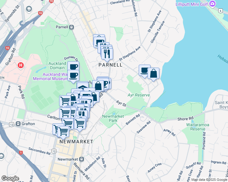 map of restaurants, bars, coffee shops, grocery stores, and more near 7 Laurie Avenue in Auckland