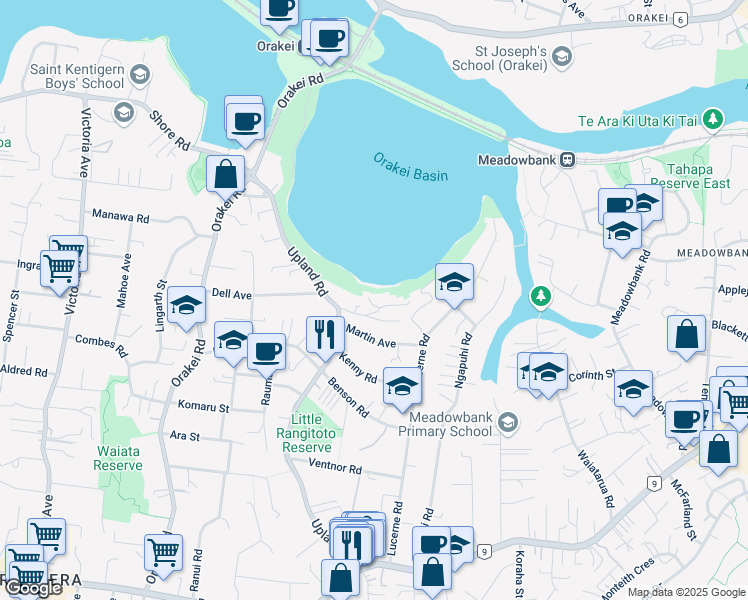 map of restaurants, bars, coffee shops, grocery stores, and more near 16 Darwin Lane in Auckland