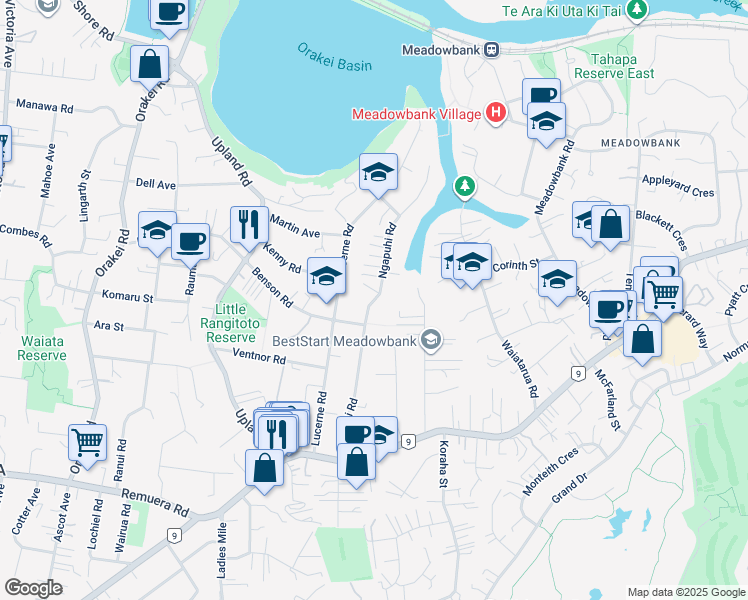map of restaurants, bars, coffee shops, grocery stores, and more near Ngapuhi Road in Auckland
