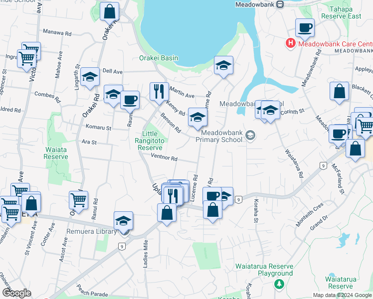 map of restaurants, bars, coffee shops, grocery stores, and more near 4 Loreto Heights in Auckland