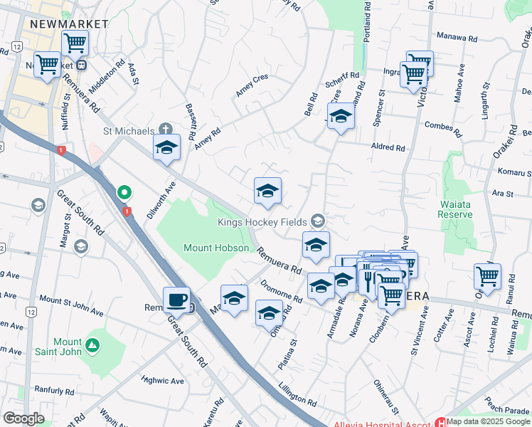 map of restaurants, bars, coffee shops, grocery stores, and more near 8 Westbourne Road in Auckland