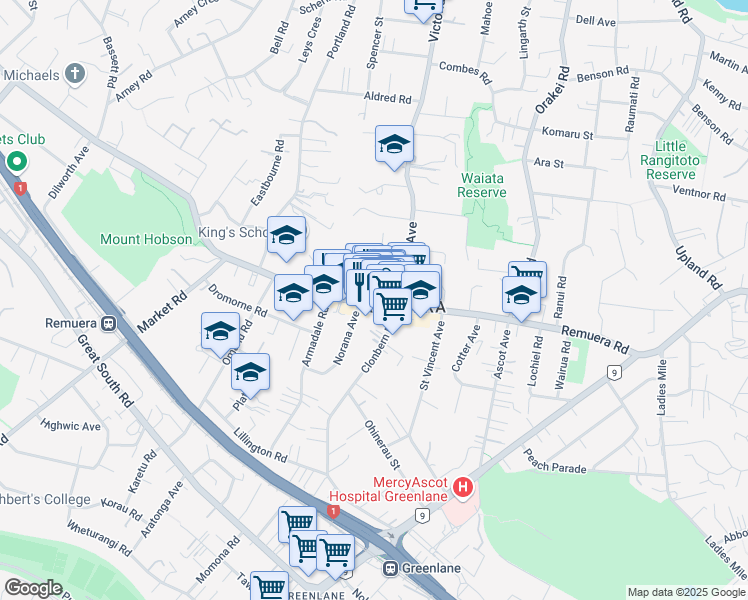 map of restaurants, bars, coffee shops, grocery stores, and more near  in 