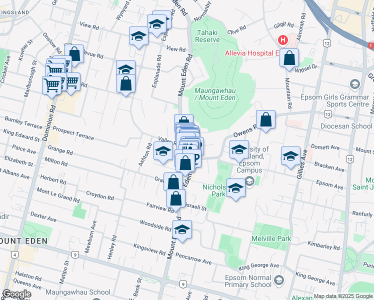 map of restaurants, bars, coffee shops, grocery stores, and more near 410A Mount Eden Road in Auckland