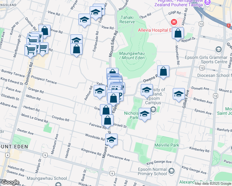 map of restaurants, bars, coffee shops, grocery stores, and more near 410A Mount Eden Road in Auckland