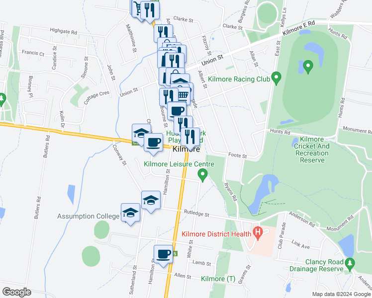 map of restaurants, bars, coffee shops, grocery stores, and more near in Kilmore