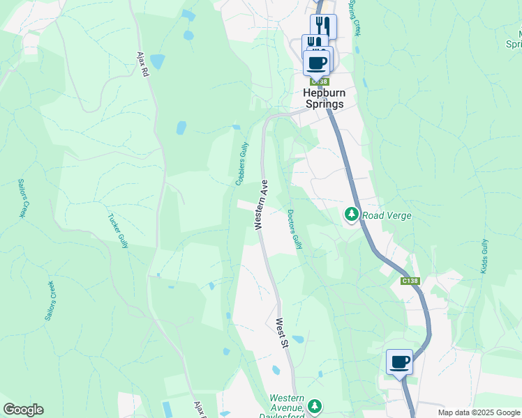 map of restaurants, bars, coffee shops, grocery stores, and more near 13 Western Avenue in Hepburn