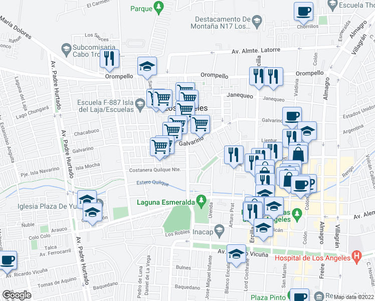 map of restaurants, bars, coffee shops, grocery stores, and more near Avenida Los Angeles in Los Angeles