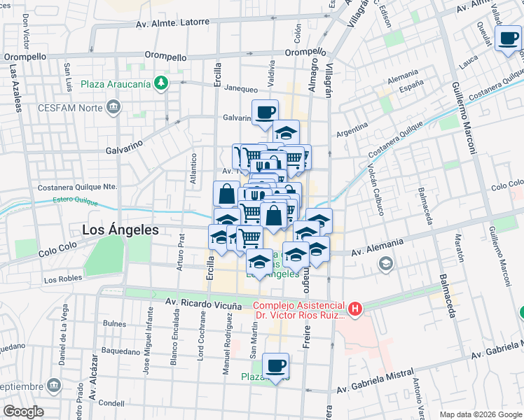map of restaurants, bars, coffee shops, grocery stores, and more near 440 Valdivia in Los Angeles