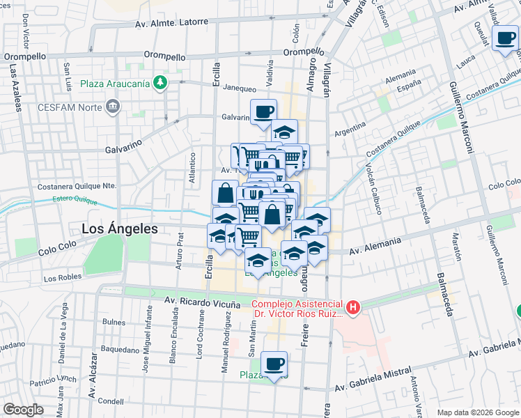 map of restaurants, bars, coffee shops, grocery stores, and more near 440 Valdivia in Los Angeles