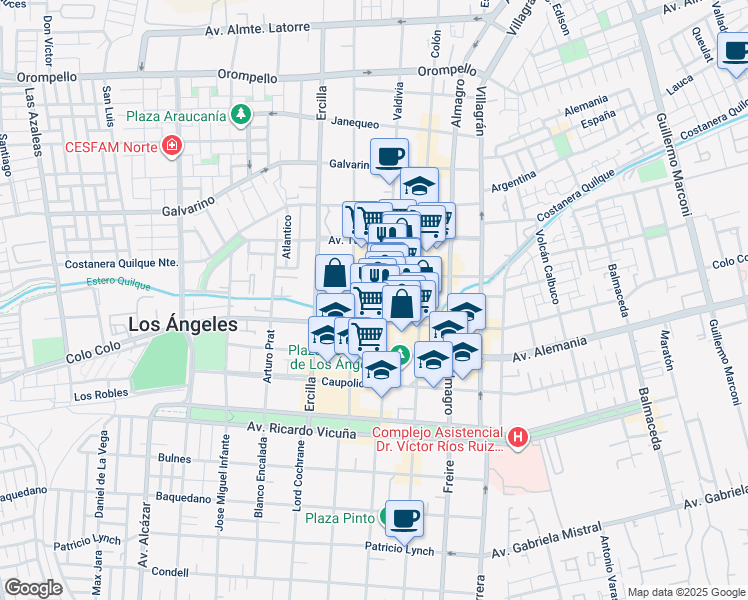 map of restaurants, bars, coffee shops, grocery stores, and more near 440 Valdivia in Los Angeles
