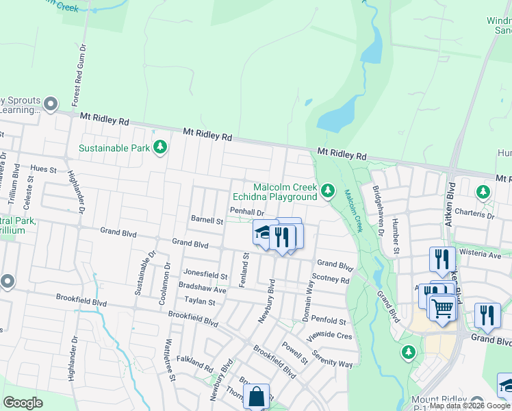 map of restaurants, bars, coffee shops, grocery stores, and more near 21 Gardner Terrace in Craigieburn
