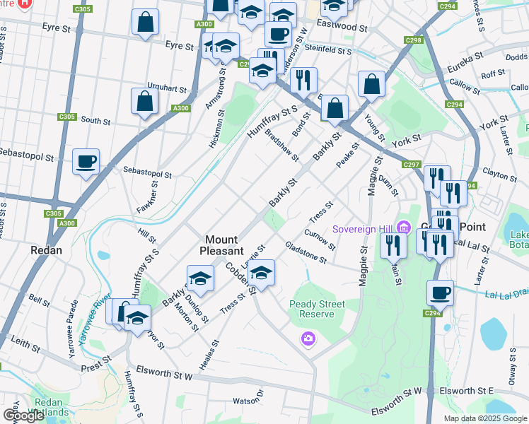 map of restaurants, bars, coffee shops, grocery stores, and more near in Golden Point