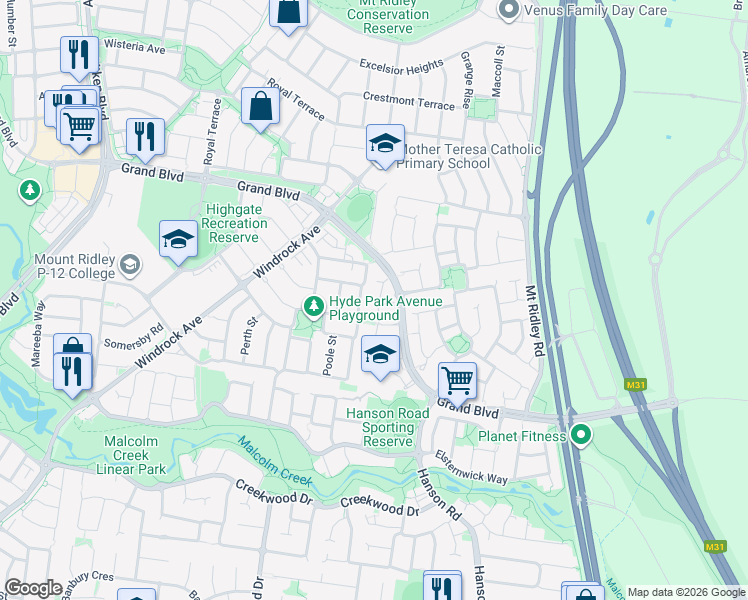 map of restaurants, bars, coffee shops, grocery stores, and more near 23 Swinburne Close in Craigieburn