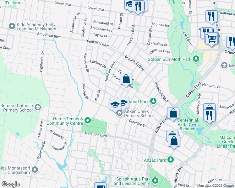 map of restaurants, bars, coffee shops, grocery stores, and more near 8 Avon Grove in Craigieburn