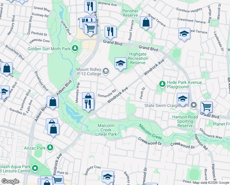 map of restaurants, bars, coffee shops, grocery stores, and more near 3 Somersby Road in Craigieburn