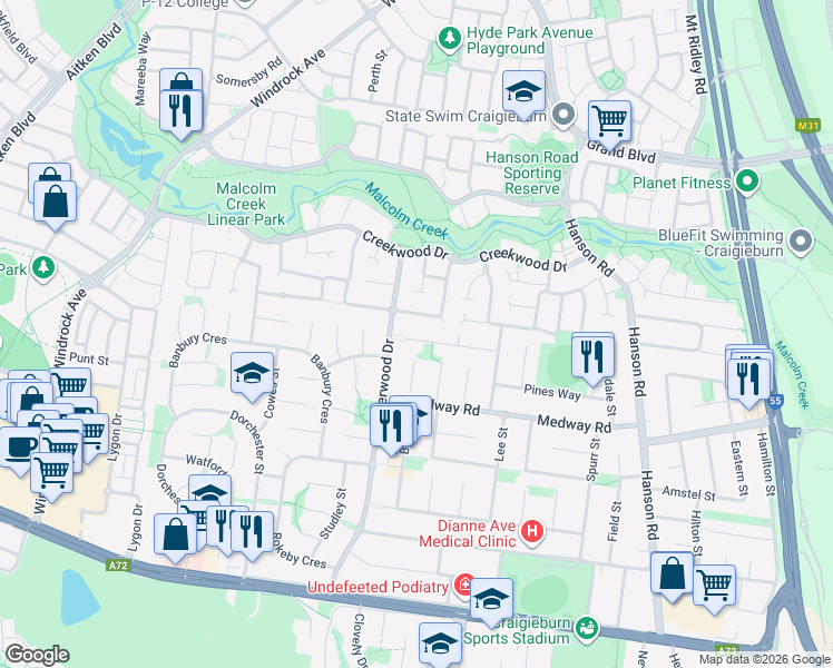 map of restaurants, bars, coffee shops, grocery stores, and more near 30 Metropolitan Avenue in Craigieburn