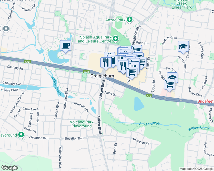 map of restaurants, bars, coffee shops, grocery stores, and more near 24-36 Healesville Loop in Craigieburn