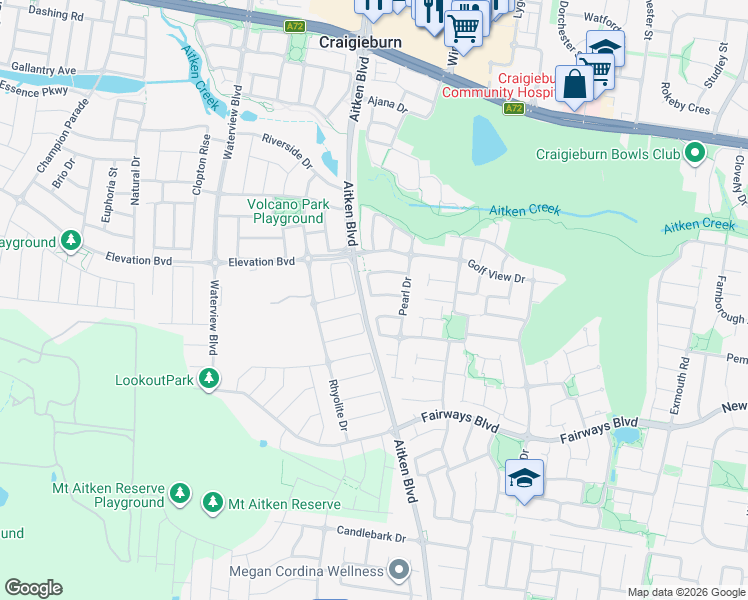 map of restaurants, bars, coffee shops, grocery stores, and more near 24 Cable Circuit in Craigieburn